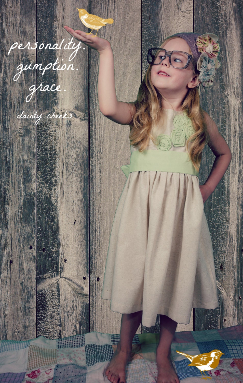 Rustic Wedding- Cotton dress with cascading honeydew flowers- size 5 ready to ship