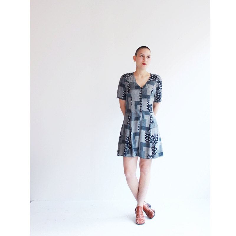 Vintage 90s romper - navy and white - patchwork