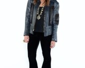 Vintage Navy Blue Chess King Leather Biker Jacket