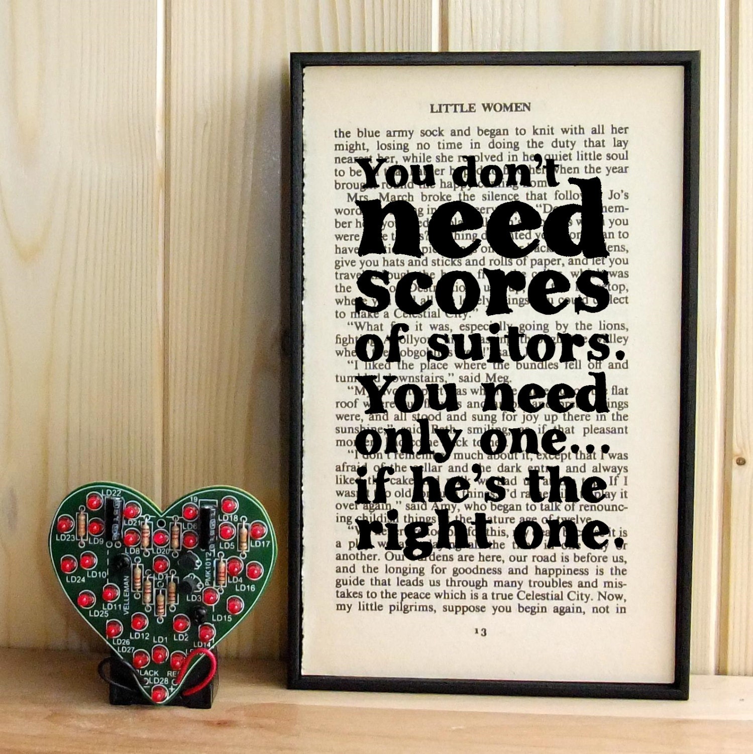 Little Women Romantic Quote Wedding Gift on Vintage Book Page Framed Art