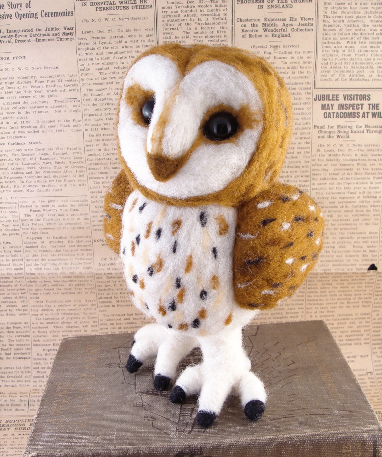 RESERVED Needle Felt Barn Owl OOAK Soft Sculpture by Bella McBride OOAK