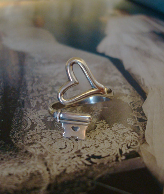 Steampunk Sale, Gothic Skeleton Key Heart Ring, Quality Sterling Silver Finish Not Nickle Silver