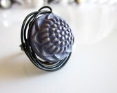 Purple Vintage Floral Button and Wire Ring Size 6