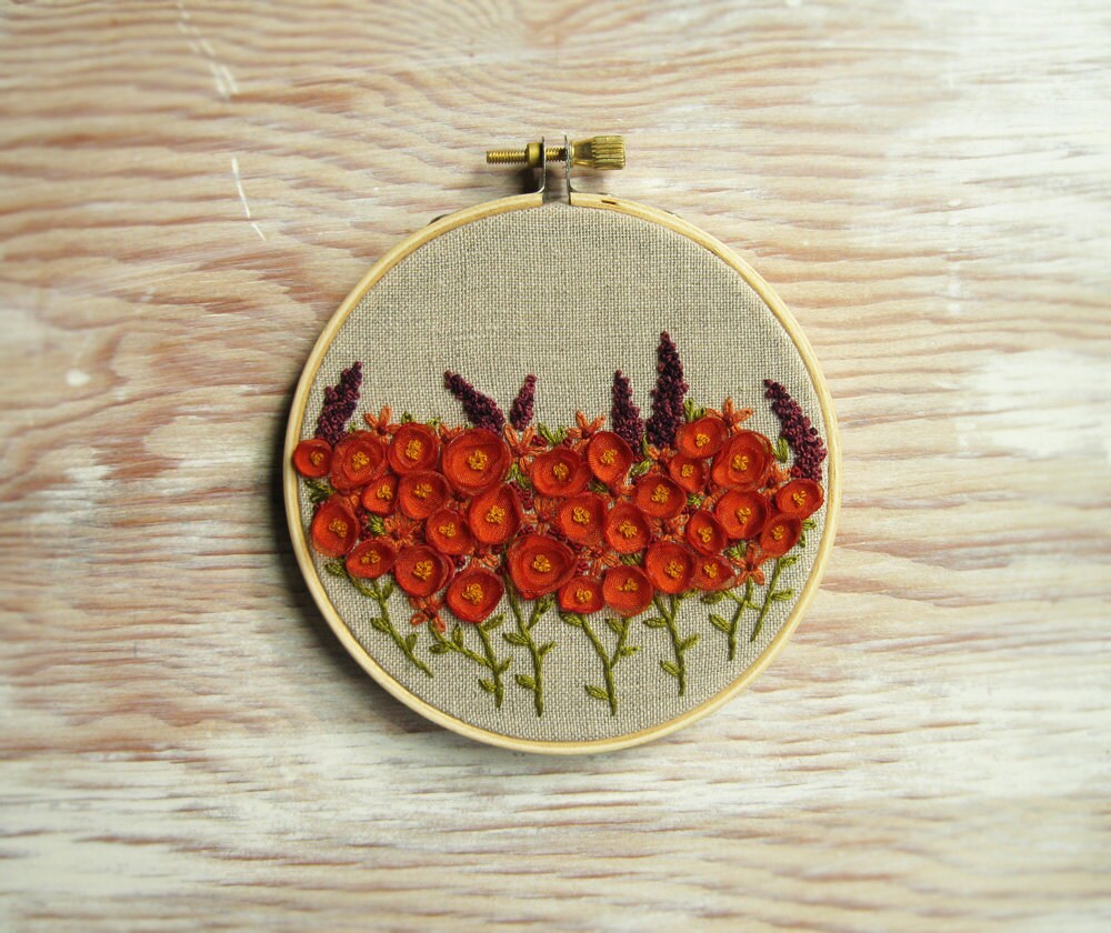 Orange Poppy Garden Embroidery Hoop Art Wall Decoration