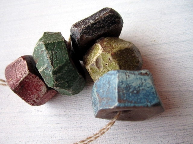 Chunky Papa Beads -  5 Mixed Bunch Shabby Chic Selection Faceted Clay Beads No.47