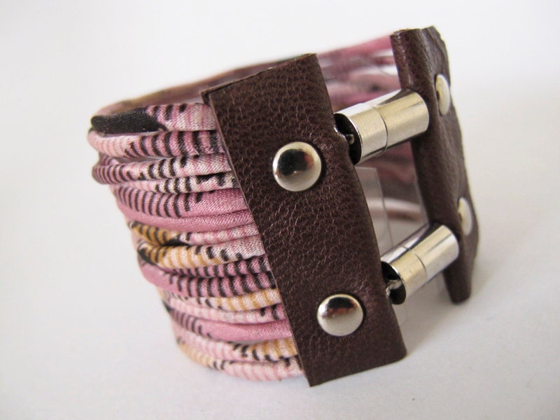 Soft Fabric Bracelet - Multi Strand Dusty Pink Recycled Scarf Cuff - size L