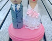 Ready to Ship Brunette Bride with Dark Haired Groom Wedding Cake Topper