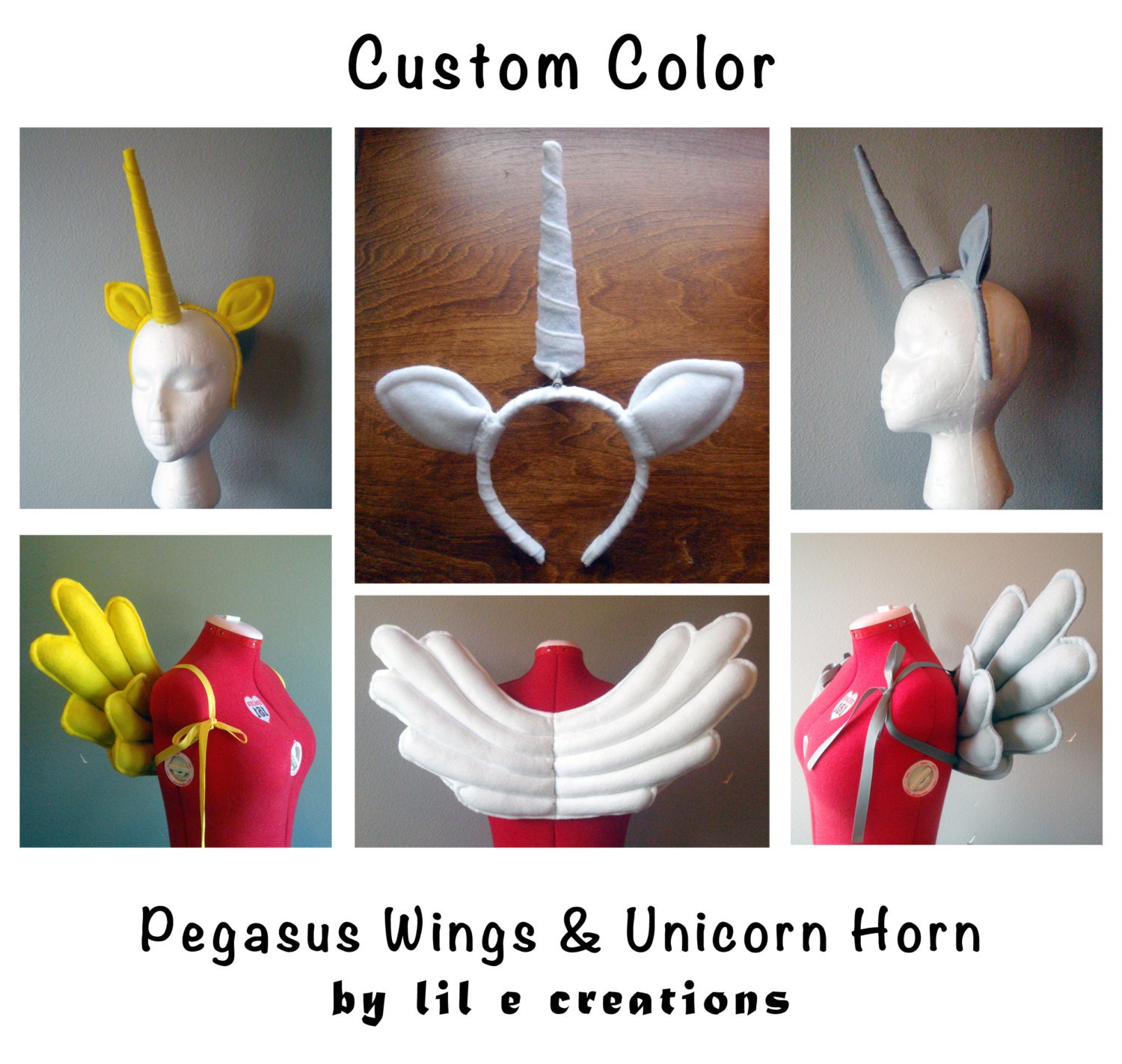 Custom Color Pegasus Unicorn Costume. Wings, Ears, Horn. My Little Pony, MLP FiM. Original design.