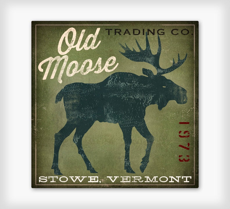 PERSONALIZE Old Moose Trading Company -  Rustic Road Sign -  Graphic Art Canvas Wall Art 12 x 12 x 1.5 inches Vintage Style