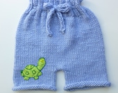 Hand knit wool baby shorts soaker turtle design ready to ship