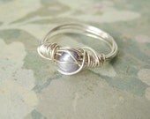 Periwinkle Blue Freshwater Pearl Ring - Argentium Wire Wrapped