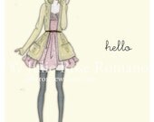 Winter Fashion Illustration Note Cards, Set of 5, Blank Inside