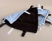Chocolate and Blue Minky Tag Sensory Blanket