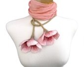 Dusky Pink Silk Scarf with Felt Flowers