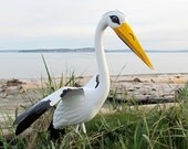 White Stork Flamingo - A garden art sculpture created from a up-cycled plastic flamingo.