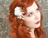 bridal hair clip, pastel flower and feather clip, wedding hair accessory - sophia