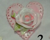 Pink Rose Heart Handmade Cabochon Ornament or Brooch or Furniture Applique by CreatingCottage