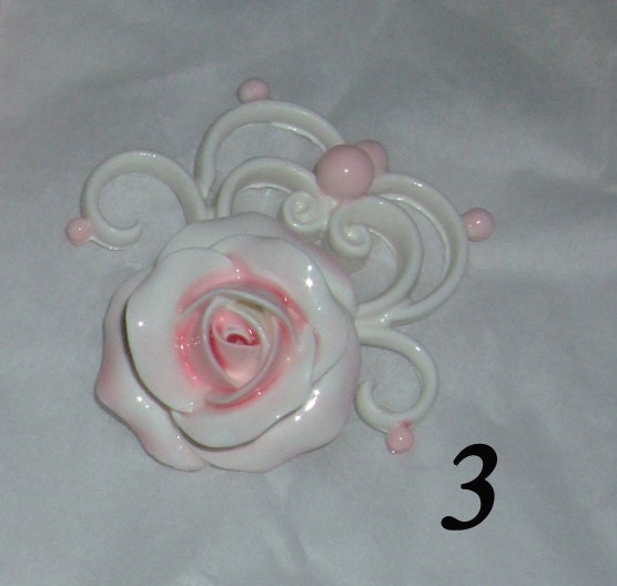 Pink Rose Heart Handmade Scroll Ornament or Brooch or Furniture Applique by CreatingCottage
