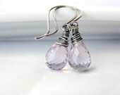 Pink Amethyst Earrings in Oxidized Sterling Silver, Wire Wrapped Briolette Earrings, Handcrafted Jewelry