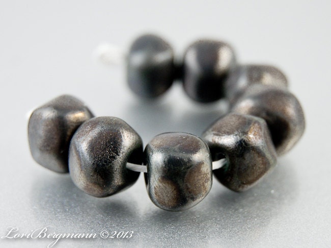 Metallic Bronze Lampwork Glass Beads, Handmade Rustic Nuggets, SRA