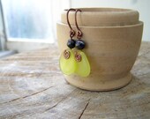 Bronzite and serpantin earrings casual jewelry copper green lime copper frame simple bold natural stones Israel FREE SHIPPING