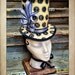 The Typist Hat - Steampunk Typewriter Key Topper in Burlap Print with Black and White Ribbon Accents