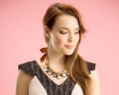 Minakshi necklace in orange - Semi-precious stones statement short necklace