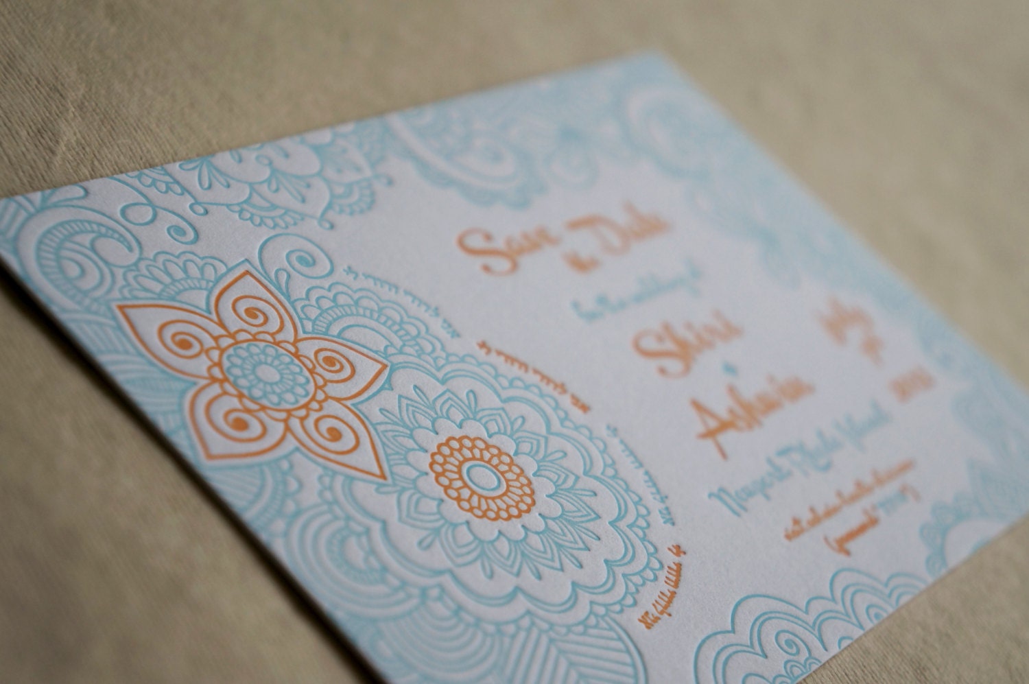 Floral Henna Indian Letterpress Save the Date - Mehdi