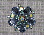 Vintage 1950s Blue and Aurora Borealis Rhinestone Snowflake/Floral Brooch/Pin (B-2-3)