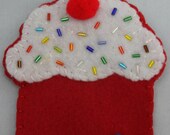 Red Velvet (11), cupcake, sprinkles, cherry on top, felt, purse