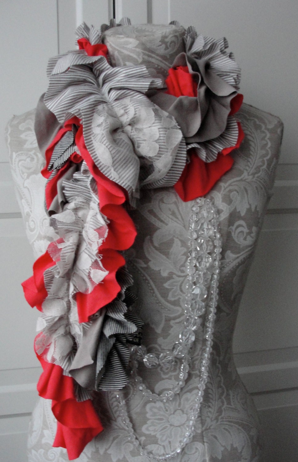 SS13 - Eclectic Patchwork petal cut textured scarf by FAIRYTALE13 - coral and natural tones