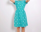 Vintage 80s Turquoise Polka Dress