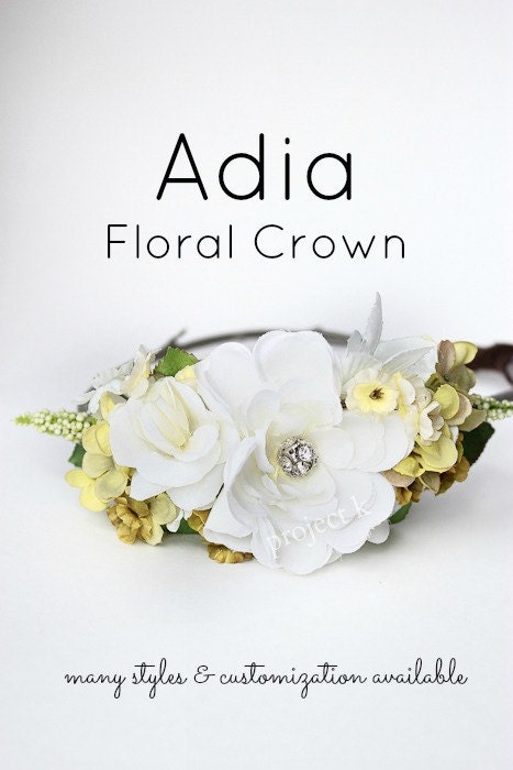 Creamy Floral Crown with Rhinestones