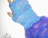 One of a kind handknitted blue armwarmers in handspun Irish yarn and mohair: Ocean Waves