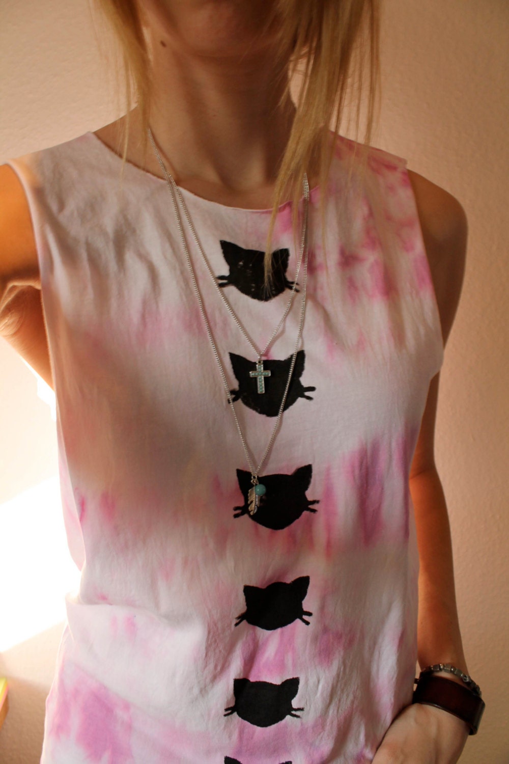 Pink Tie Dye Kitten Grunge Top