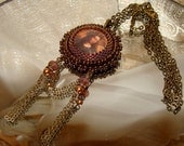 Mother Mary bead embroidery pendant necklace Pamelia Designs
