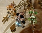 Beaded bead crystal cross necklace