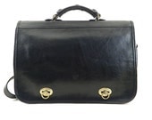 Authentic Alex Firenze Italia Black Leather Briefcase Unisex Men Women Genuine Leather Made in Italy