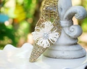 Shoe Clips Flower Ivory / White / Green / Yellow / Orange / Blue / Purple & Pearl / Rhinestone. Bridal Bride Bridesmaid, Bright Satin Ribbon