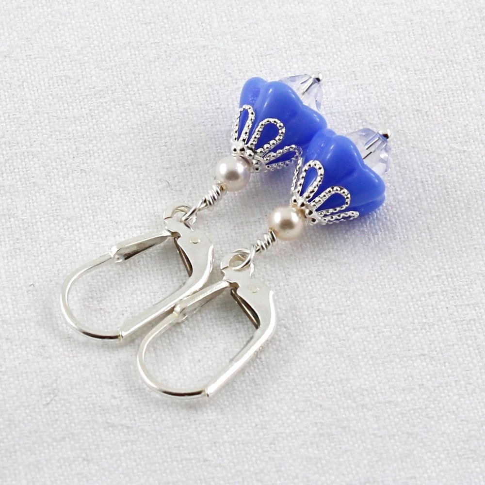 Light Blue Flower Dangling Earrings, Fleurette Collection