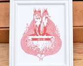 8x10 papercut print . wild & free foxes