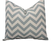 Free U.S. Shipping - Village Blue and Natural Zig Zag Chevron Print Decorative Pillow Covers - Throw Pillow Set. TWO 20x20 inch.
