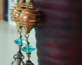 Ground Control to Major Tom Earrings -- Super-Cool Long Vintage Spiral Pendants, Astronaut Charms, Malachite & Lapis, Vintage Czech Glass