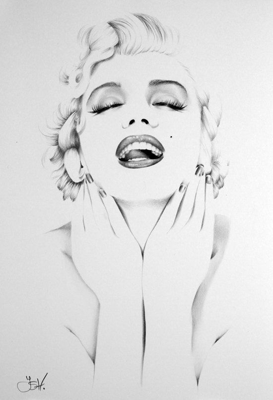 Marilyn Monroe Minimalism Original Pencil Drawing Fine Art Portrait Glamour Beauty SALE