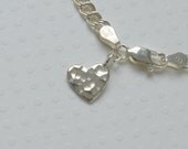 Silver heart bracelet - sterling silver heart - hammered heart - love - double link - gift for her - simple jewelry - Leah
