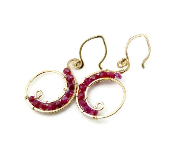 Red quartz and 14k gold filled earrings - red earrings - artisan earrings - dangle earrings - Leoben
