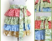 Sassy Ruffled Half Apron with Ties, Ruffles in Red, Green, Blue and Yellow Prints
