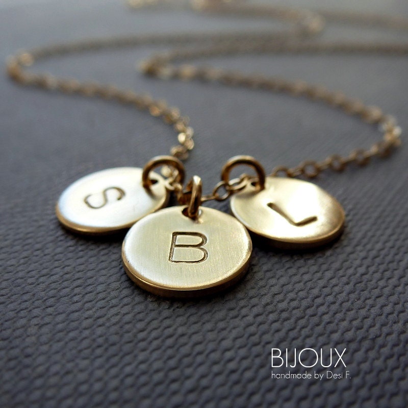 Initial Disc Gold Necklace - THREE Disc Necklace - 14K Goldfilled/ Choose your Initials