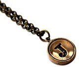 Letter J Necklace - Bronze Initial Typewriter Key Charm Necklace - Gwen Delicious Jewelry Design