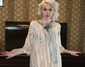 Antique 1910s Edwardian Cream Lace & Lavender Striped Bed Jacket